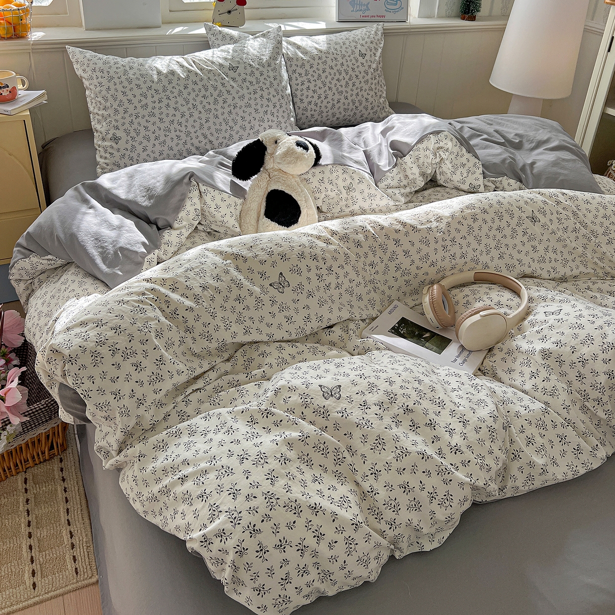 91家纺网 家纺一手货源 找家纺 凯洛奇 2026新款A类仿棉四件套古法水洗棉小清新印花四件套单被套系列 花菲