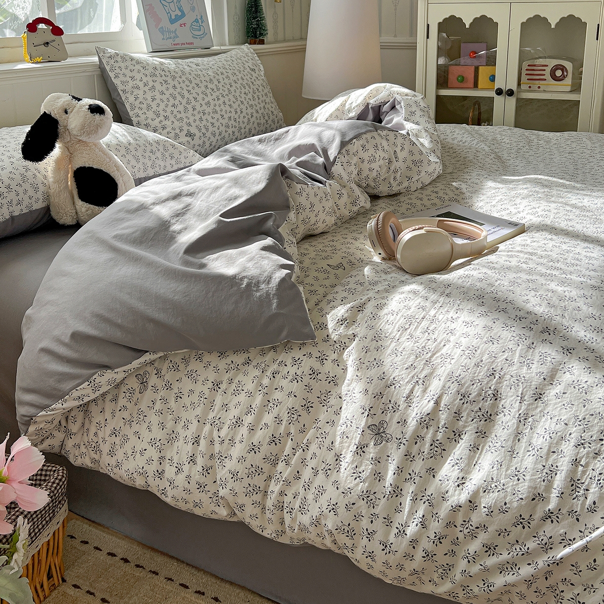 91家纺网 家纺一手货源 找家纺 凯洛奇 2026新款A类仿棉四件套古法水洗棉小清新印花四件套单被套系列 花菲