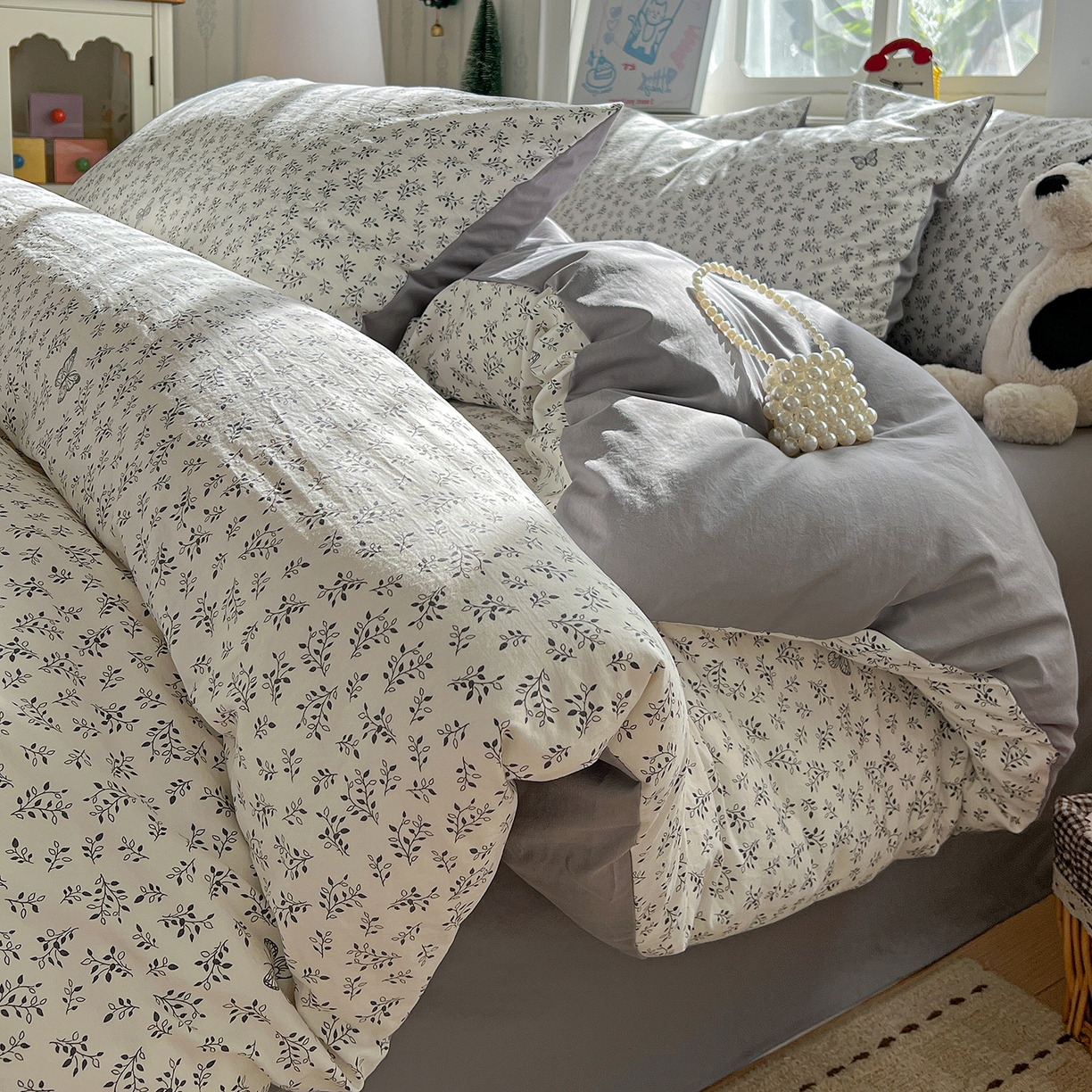 91家纺网 家纺一手货源 找家纺 凯洛奇 2026新款A类仿棉四件套古法水洗棉小清新印花四件套单被套系列 花菲