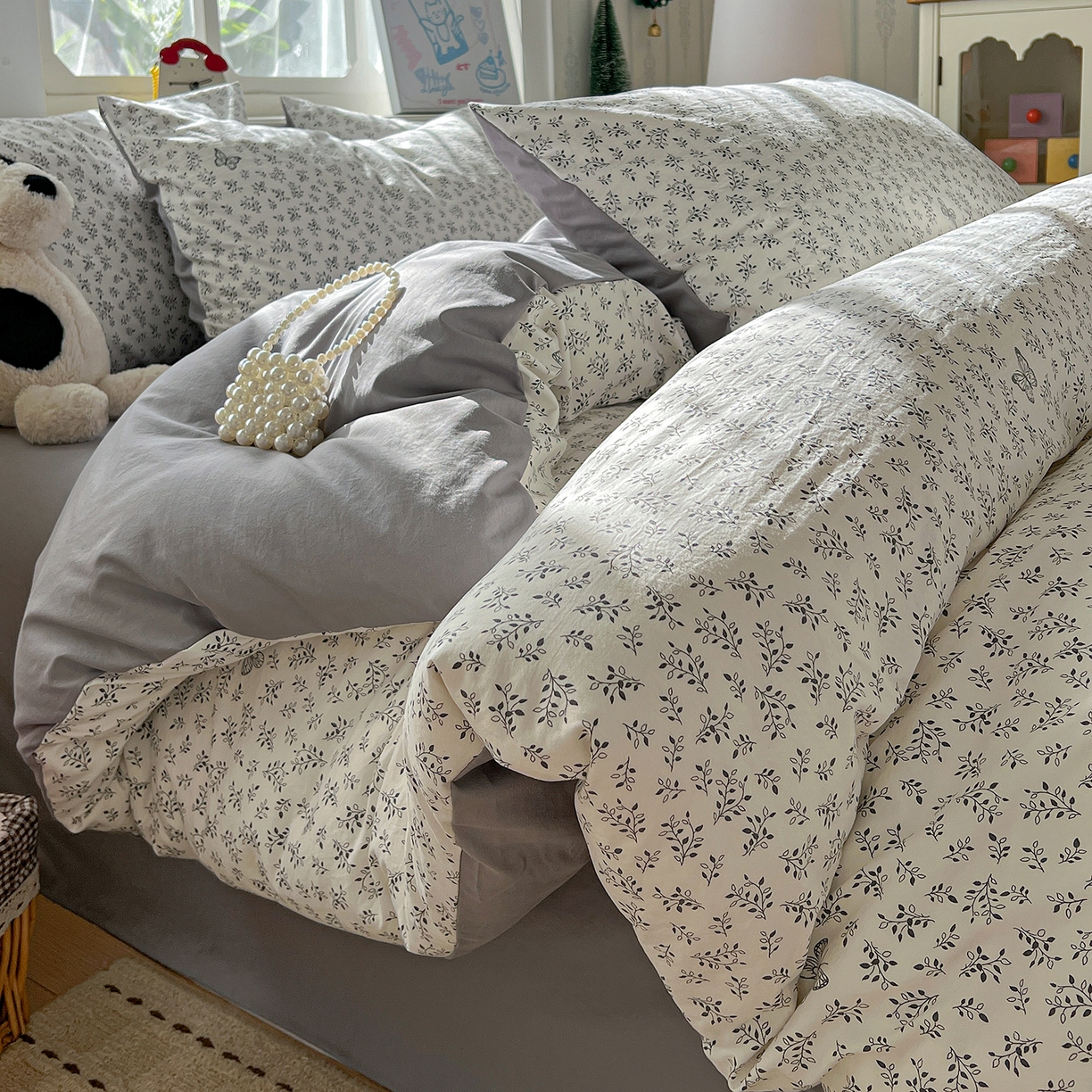 91家纺网 家纺一手货源 找家纺 凯洛奇 2026新款A类仿棉四件套古法水洗棉小清新印花四件套单被套系列 花菲