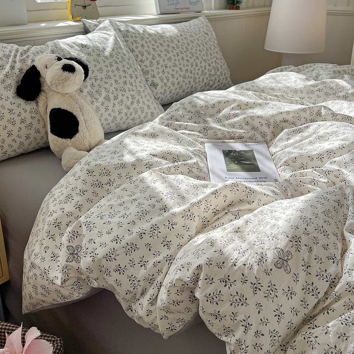 91家纺网 家纺一手货源 找家纺 凯洛奇 2026新款A类仿棉四件套古法水洗棉小清新印花四件套单被套系列 花菲