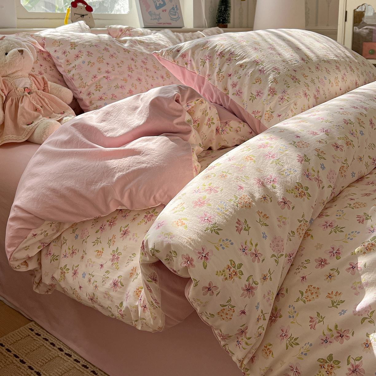 91家纺网 家纺一手货源 找家纺 凯洛奇 2026新款A类仿棉四件套古法水洗棉小清新印花四件套单被套系列 花意飘香