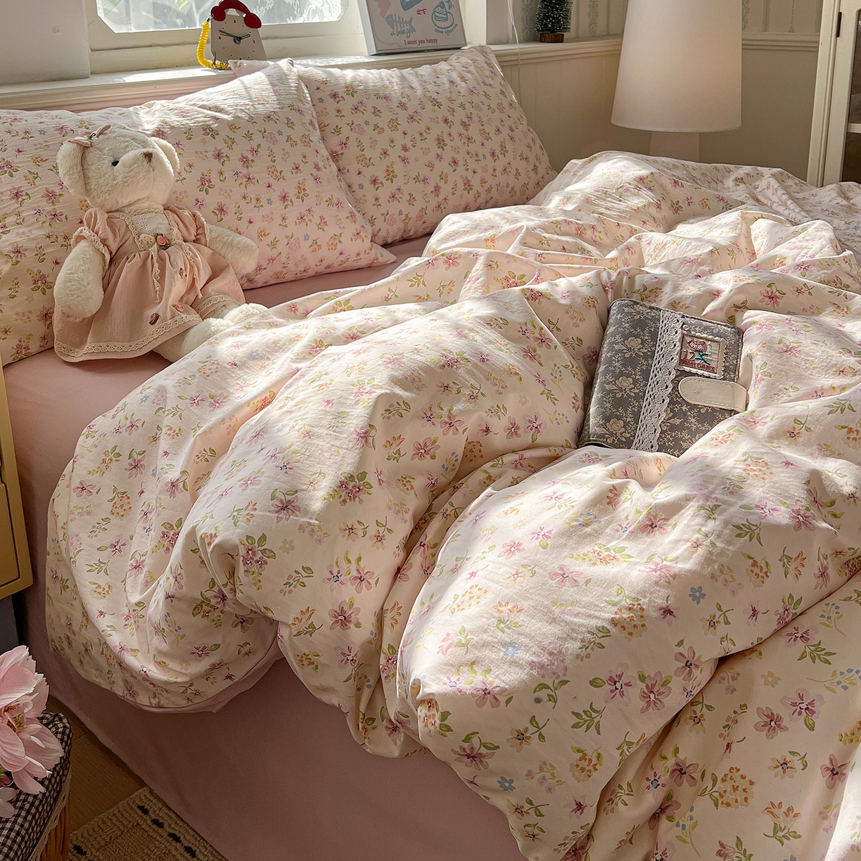 91家纺网 家纺一手货源 找家纺 凯洛奇 2026新款A类仿棉四件套古法水洗棉小清新印花四件套单被套系列 花意飘香