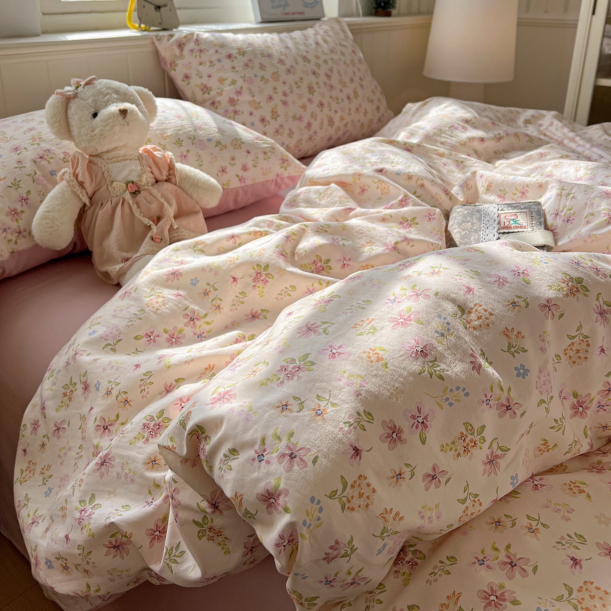 91家纺网 家纺一手货源 找家纺 凯洛奇 2026新款A类仿棉四件套古法水洗棉小清新印花四件套单被套系列 花意飘香