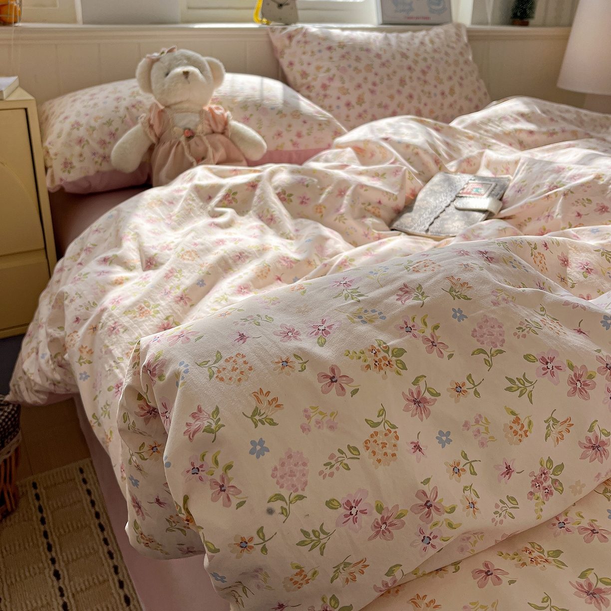 91家纺网 家纺一手货源 找家纺 凯洛奇 2026新款A类仿棉四件套古法水洗棉小清新印花四件套单被套系列 花意飘香