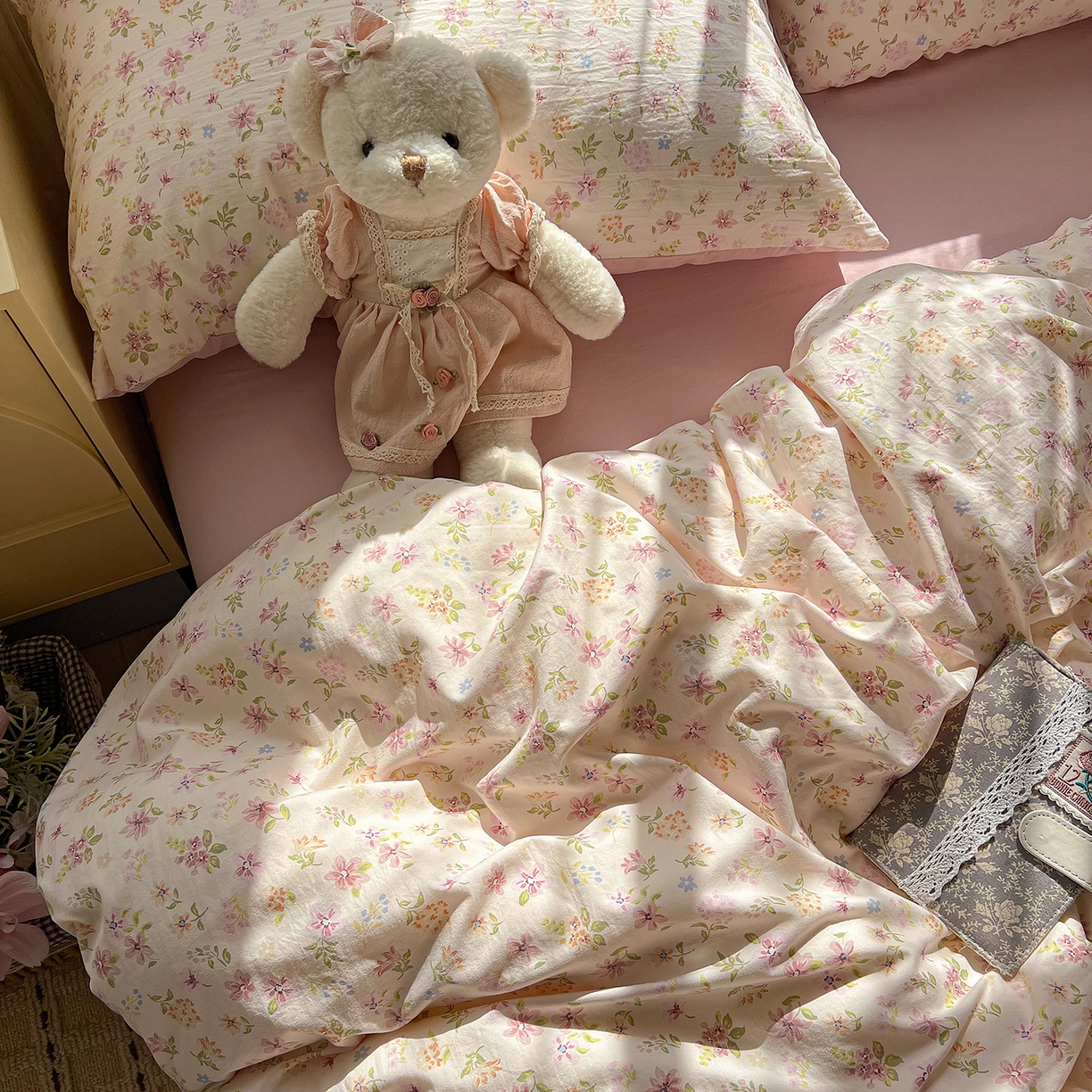 91家纺网 家纺一手货源 找家纺 凯洛奇 2026新款A类仿棉四件套古法水洗棉小清新印花四件套单被套系列 花意飘香