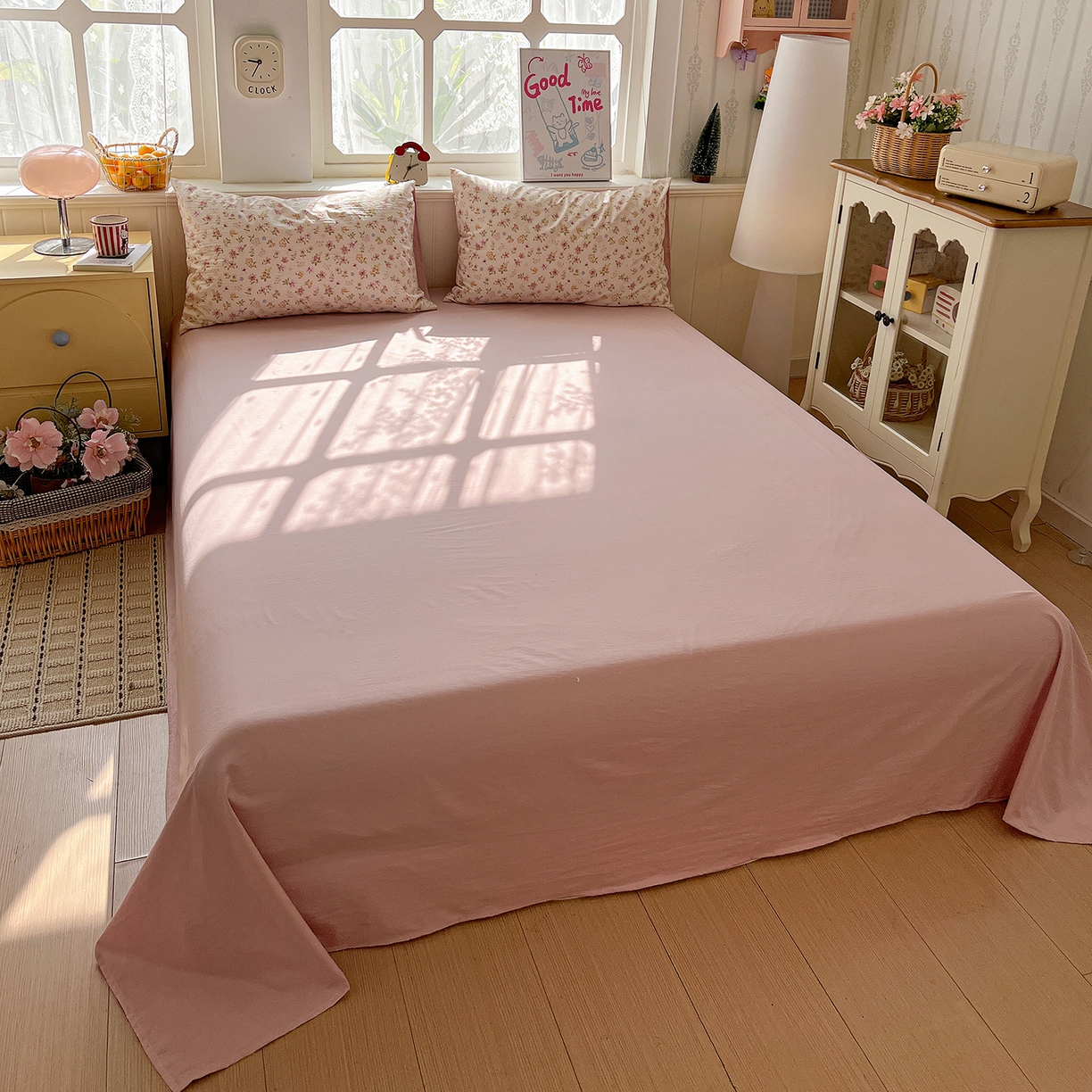 91家纺网 家纺一手货源 找家纺 凯洛奇 2026新款A类仿棉四件套古法水洗棉小清新印花四件套单被套系列 花意飘香