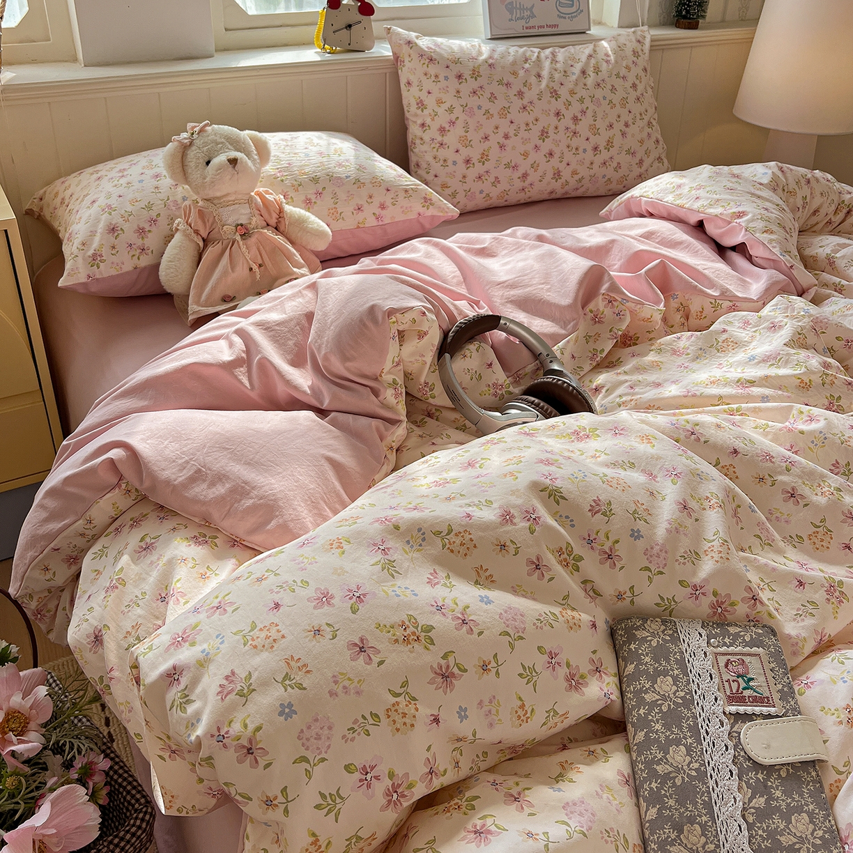 91家纺网 家纺一手货源 找家纺 凯洛奇 2026新款A类仿棉四件套古法水洗棉小清新印花四件套单被套系列 花意飘香