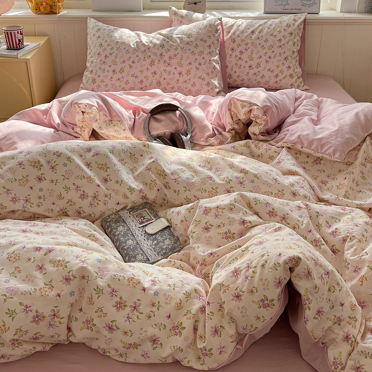 91家纺网 家纺一手货源 找家纺 凯洛奇 2026新款A类仿棉四件套古法水洗棉小清新印花四件套单被套系列 花意飘香