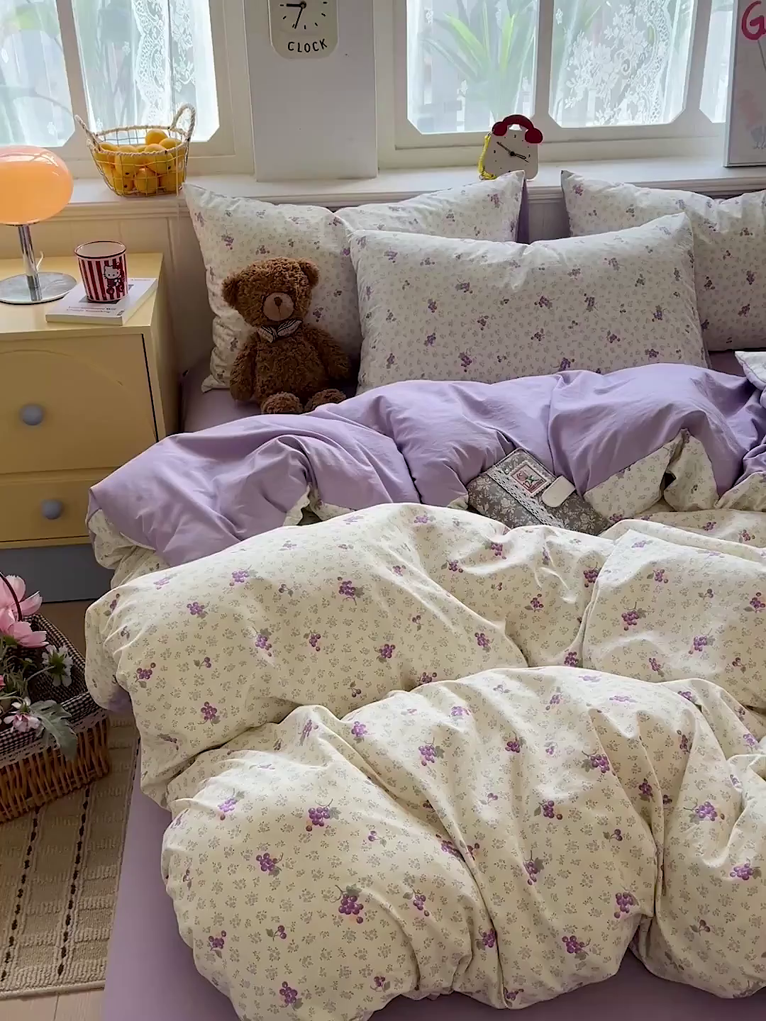 91家纺网 家纺一手货源 找家纺 凯洛奇 2026新款A类仿棉四件套古法水洗棉小清新印花四件套单被套系列 桔梗紫