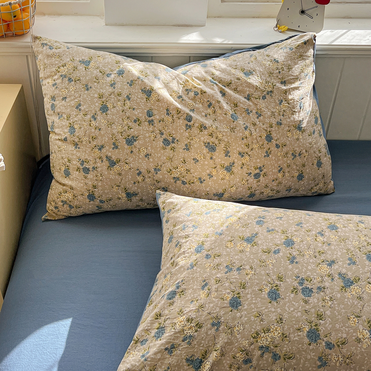 91家纺网 家纺一手货源 找家纺 凯洛奇 2026新款A类仿棉四件套古法水洗棉小清新印花四件套单被套系列 蓝色玫瑰