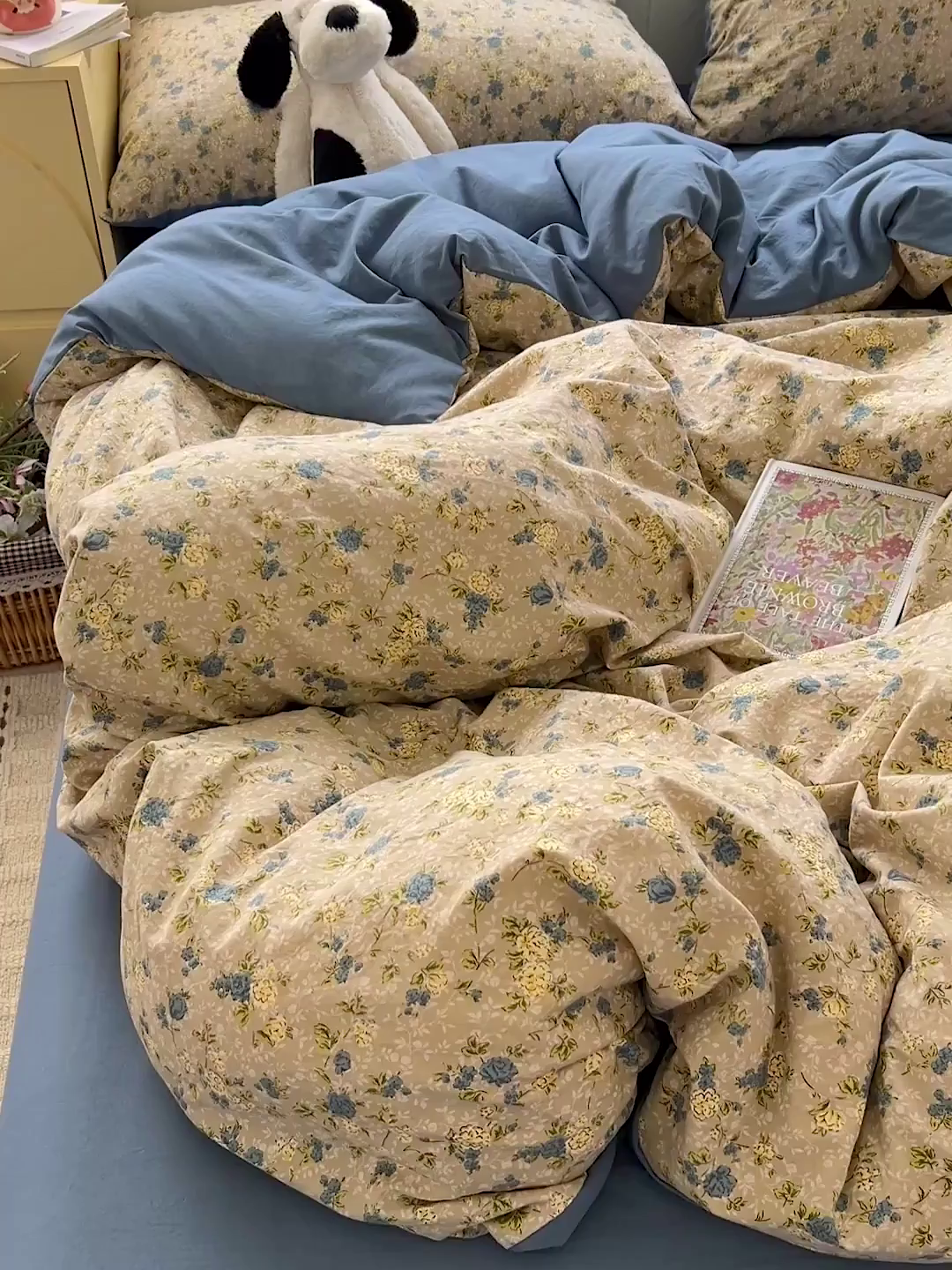 91家纺网 家纺一手货源 找家纺 凯洛奇 2026新款A类仿棉四件套古法水洗棉小清新印花四件套单被套系列 蓝色玫瑰