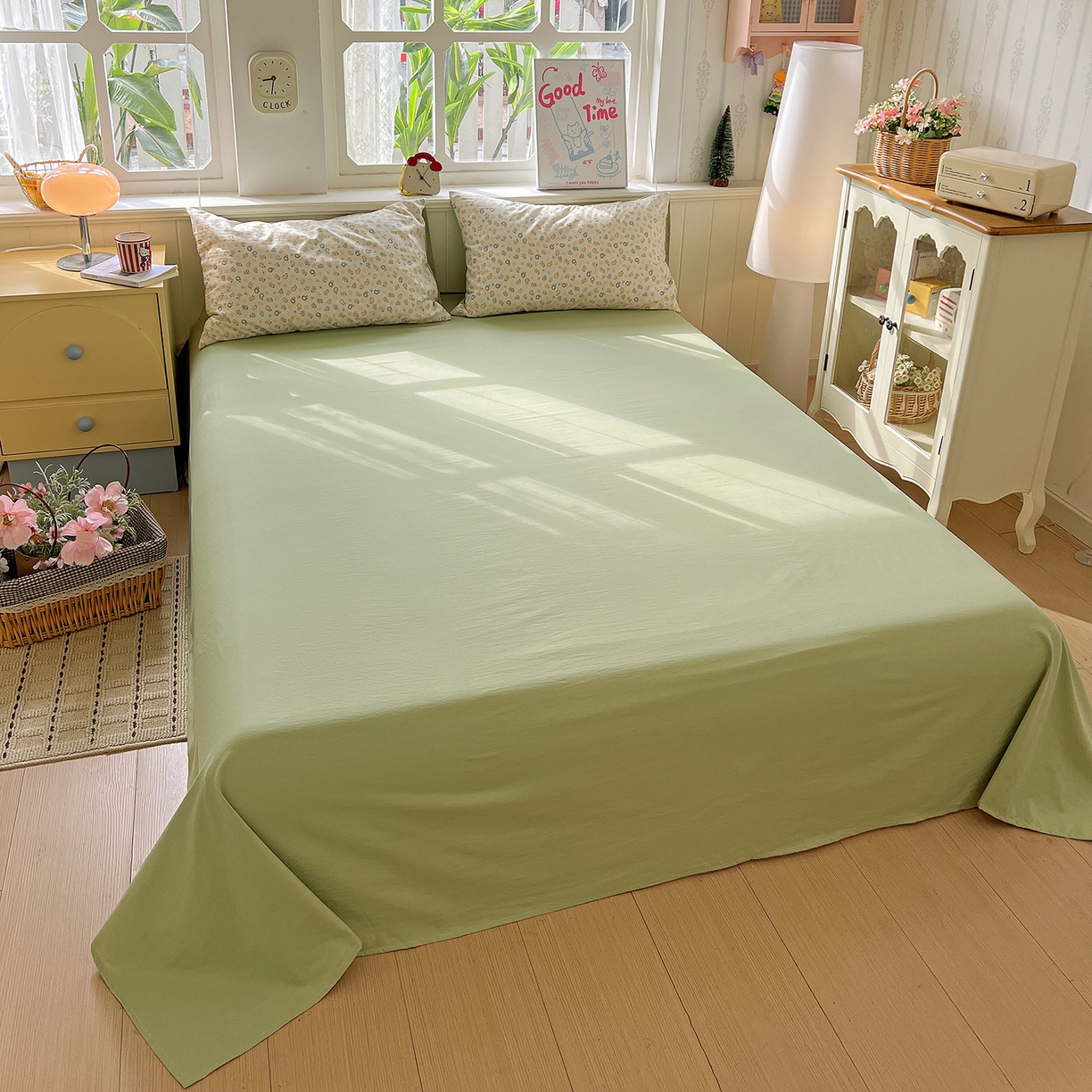 91家纺网 家纺一手货源 找家纺 凯洛奇 2026新款A类仿棉四件套古法水洗棉小清新印花四件套单被套系列 绿茵