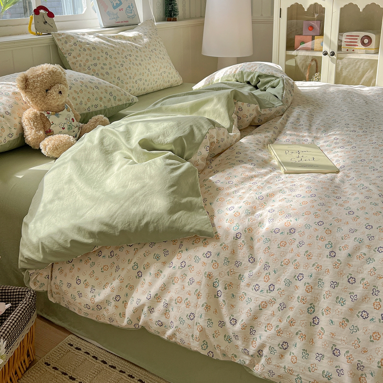 91家纺网 家纺一手货源 找家纺 凯洛奇 2026新款A类仿棉四件套古法水洗棉小清新印花四件套单被套系列 绿茵