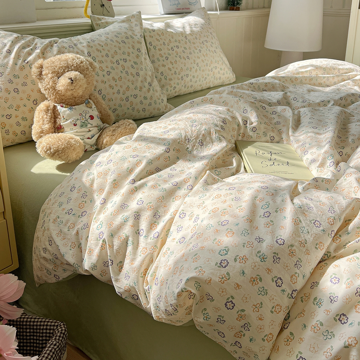 91家纺网 家纺一手货源 找家纺 凯洛奇 2026新款A类仿棉四件套古法水洗棉小清新印花四件套单被套系列 绿茵