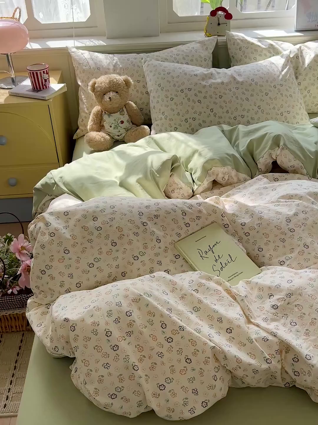 91家纺网 家纺一手货源 找家纺 凯洛奇 2026新款A类仿棉四件套古法水洗棉小清新印花四件套单被套系列 绿茵