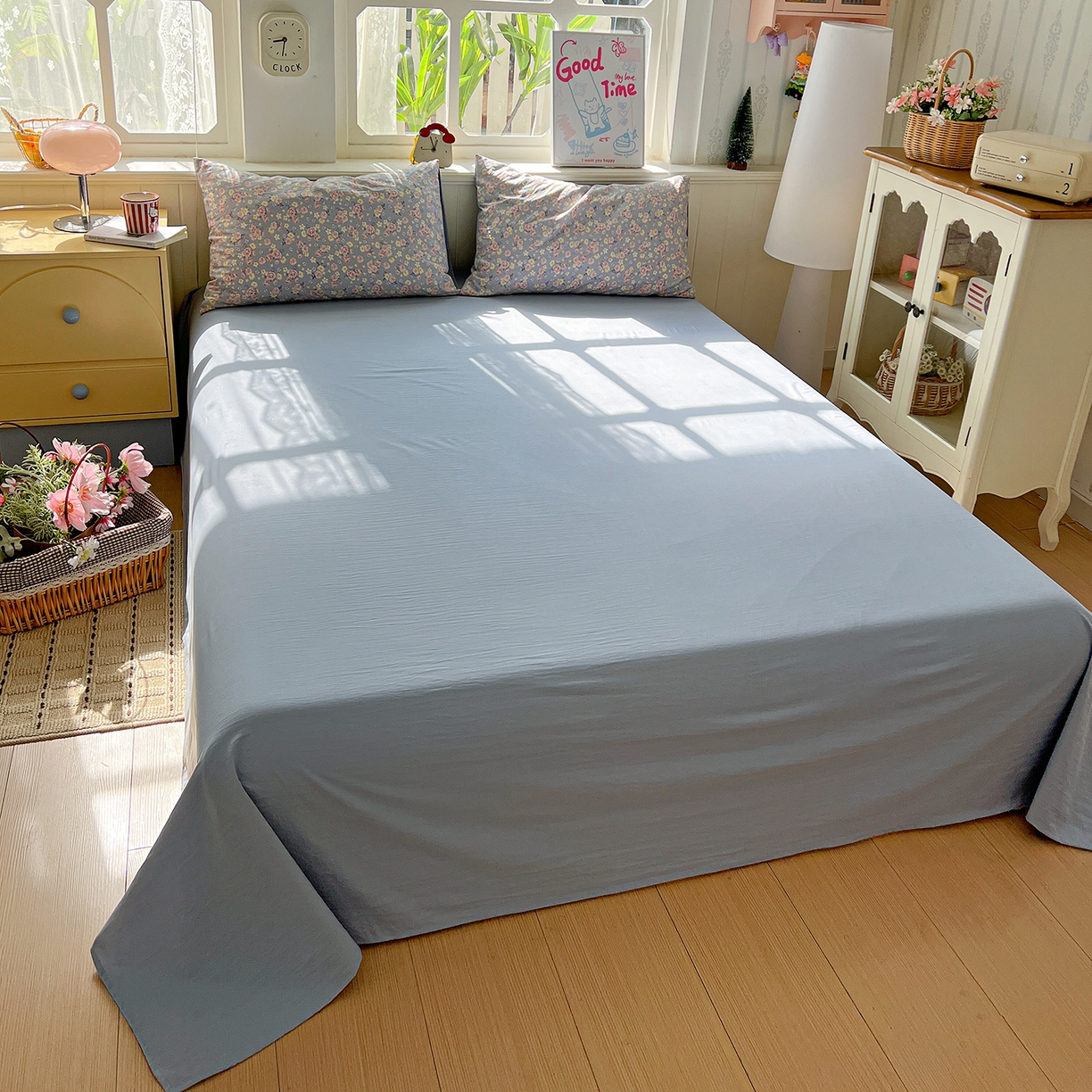 91家纺网 家纺一手货源 找家纺 凯洛奇 2026新款A类仿棉四件套古法水洗棉小清新印花四件套单被套系列 落川花海