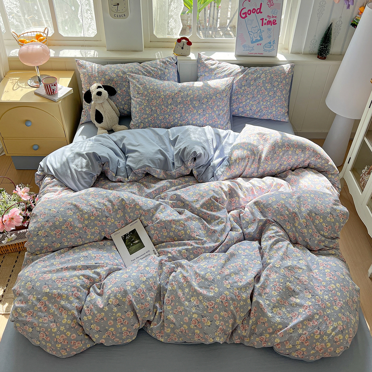 91家纺网 家纺一手货源 找家纺 凯洛奇 2026新款A类仿棉四件套古法水洗棉小清新印花四件套单被套系列 落川花海