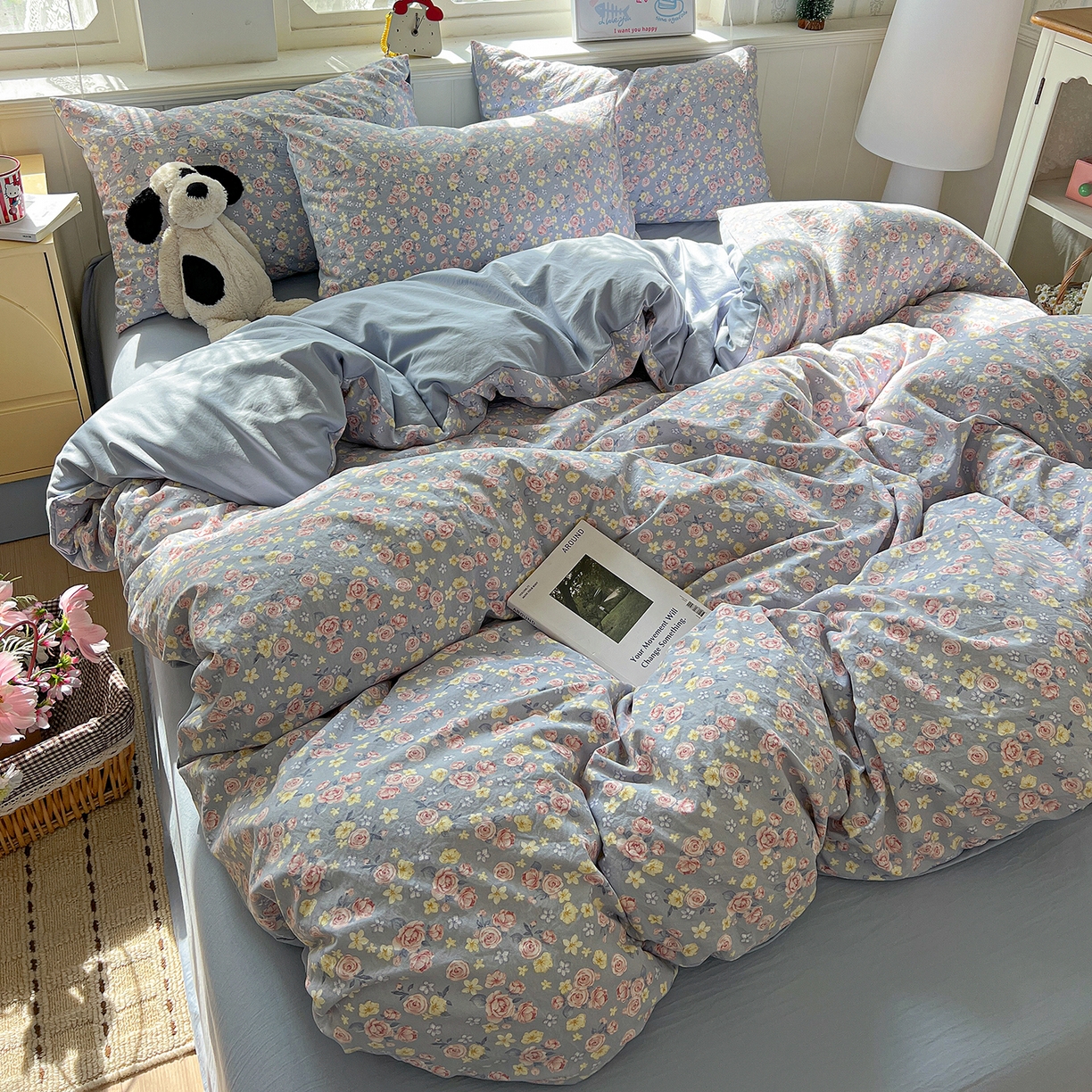 91家纺网 家纺一手货源 找家纺 凯洛奇 2026新款A类仿棉四件套古法水洗棉小清新印花四件套单被套系列 落川花海