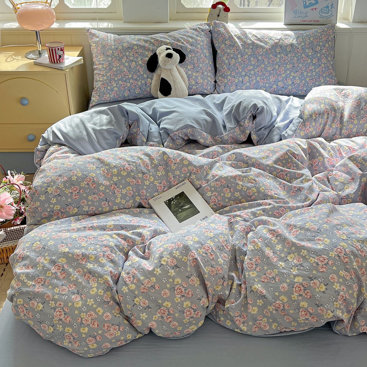 91家纺网 家纺一手货源 找家纺 凯洛奇 2026新款A类仿棉四件套古法水洗棉小清新印花四件套单被套系列 落川花海