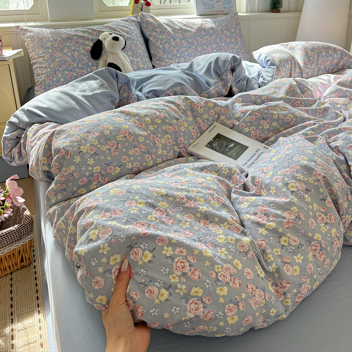 91家纺网 家纺一手货源 找家纺 凯洛奇 2026新款A类仿棉四件套古法水洗棉小清新印花四件套单被套系列 落川花海