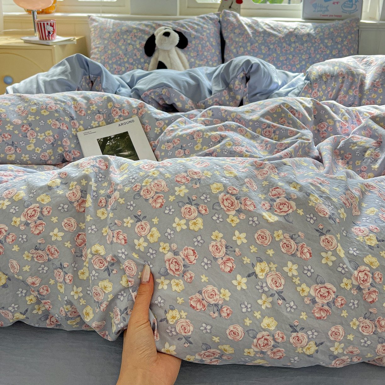 91家纺网 家纺一手货源 找家纺 凯洛奇 2026新款A类仿棉四件套古法水洗棉小清新印花四件套单被套系列 落川花海