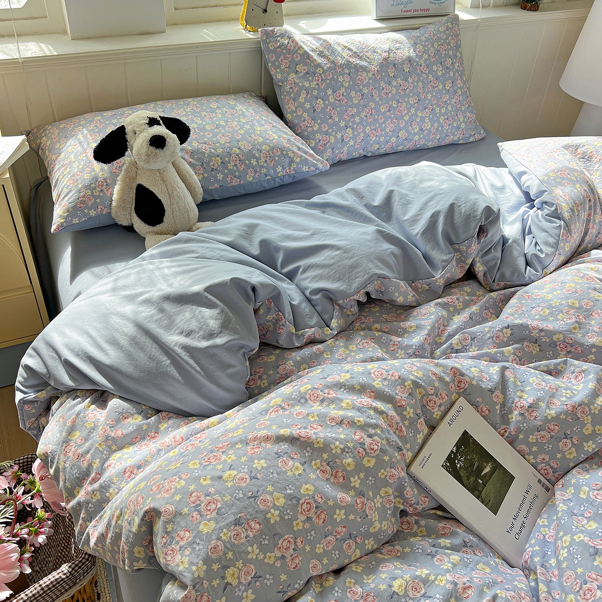 91家纺网 家纺一手货源 找家纺 凯洛奇 2026新款A类仿棉四件套古法水洗棉小清新印花四件套单被套系列 落川花海