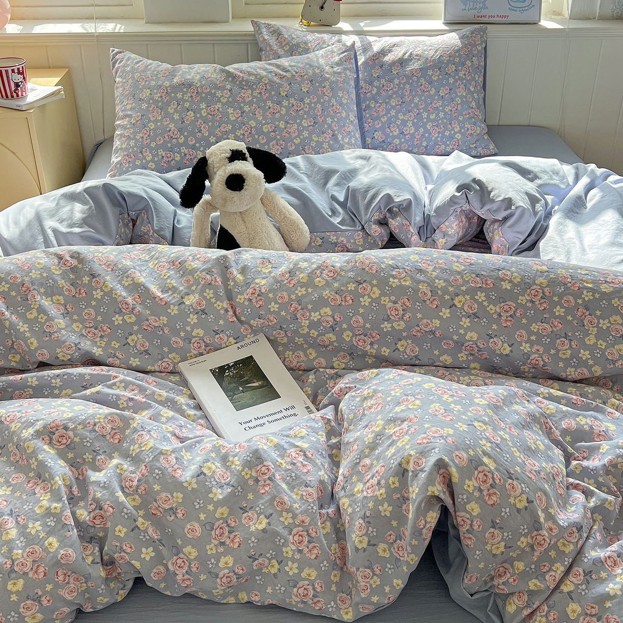 91家纺网 家纺一手货源 找家纺 凯洛奇 2026新款A类仿棉四件套古法水洗棉小清新印花四件套单被套系列 落川花海