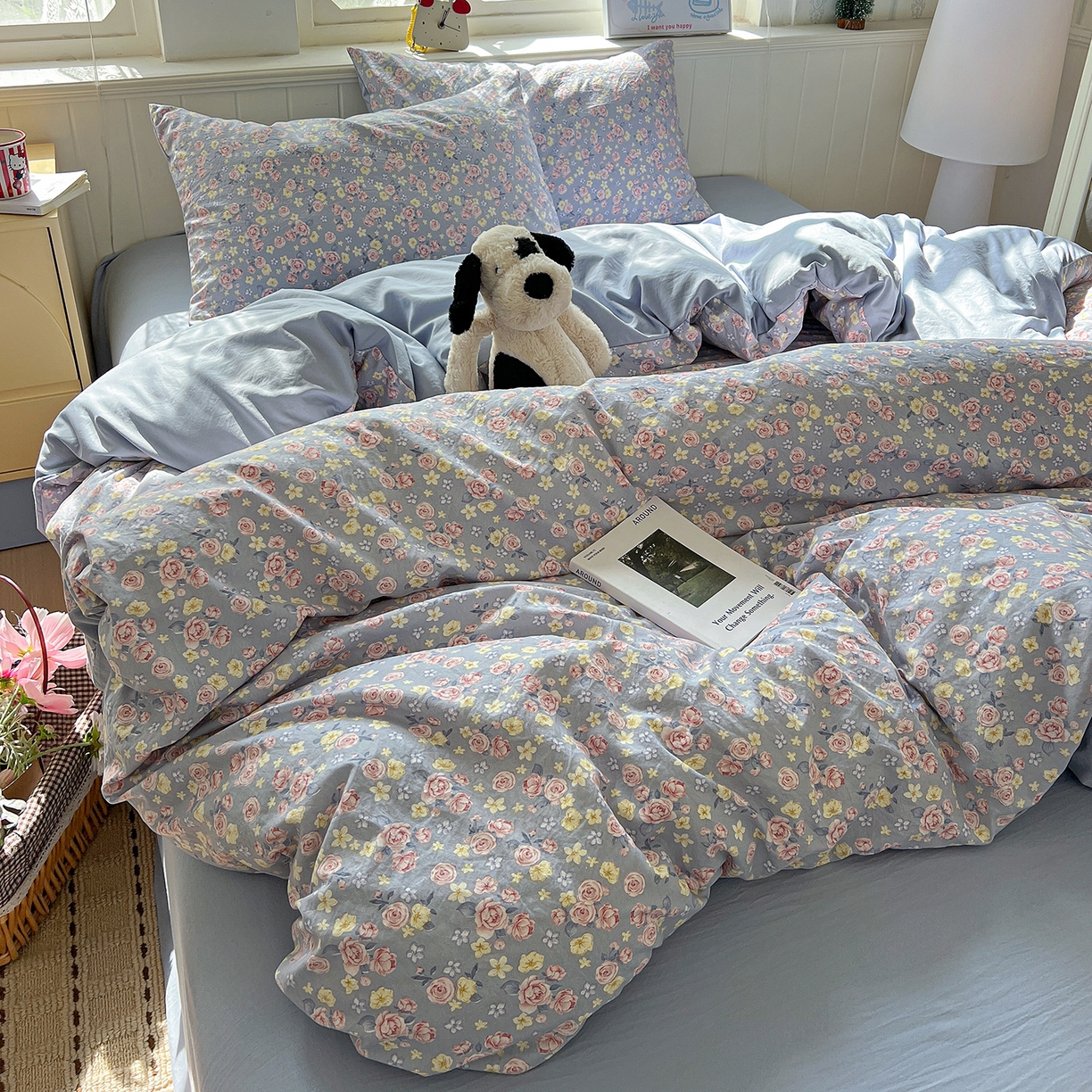 91家纺网 家纺一手货源 找家纺 凯洛奇 2026新款A类仿棉四件套古法水洗棉小清新印花四件套单被套系列 落川花海