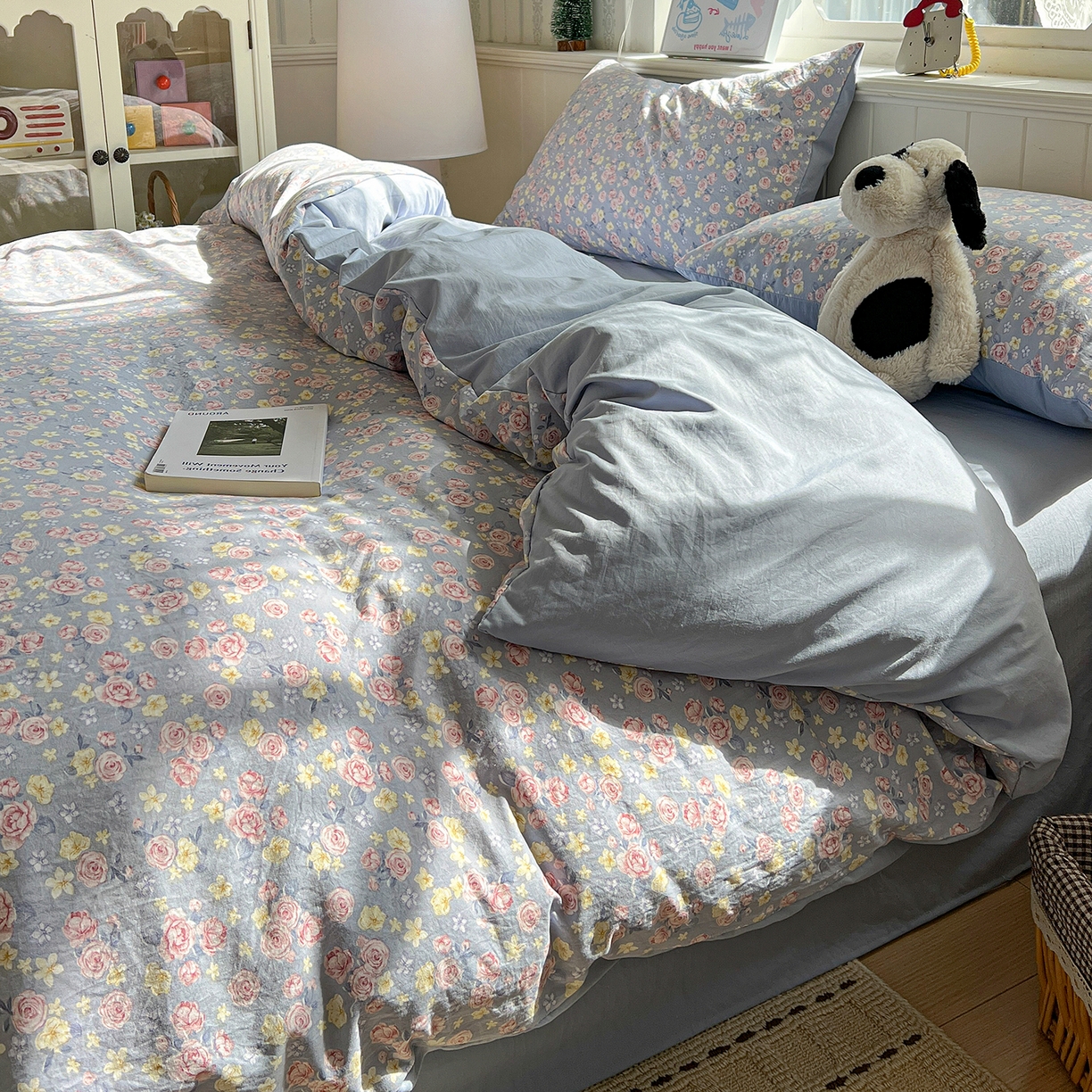 91家纺网 家纺一手货源 找家纺 凯洛奇 2026新款A类仿棉四件套古法水洗棉小清新印花四件套单被套系列 落川花海