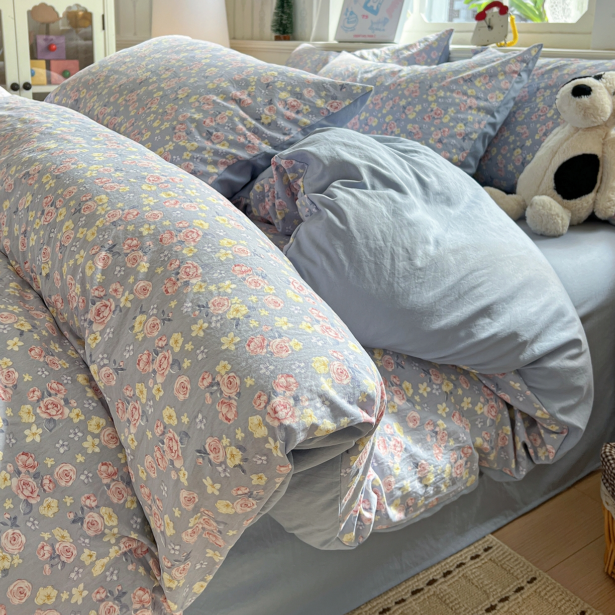 91家纺网 家纺一手货源 找家纺 凯洛奇 2026新款A类仿棉四件套古法水洗棉小清新印花四件套单被套系列 落川花海