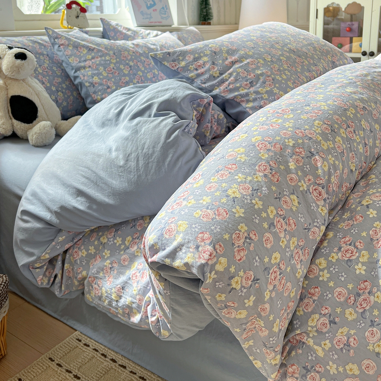 91家纺网 家纺一手货源 找家纺 凯洛奇 2026新款A类仿棉四件套古法水洗棉小清新印花四件套单被套系列 落川花海