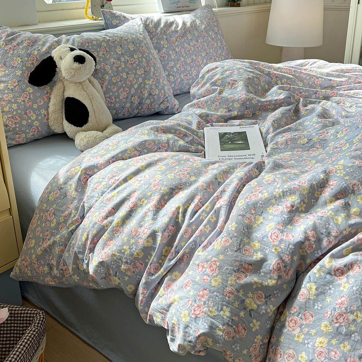 91家纺网 家纺一手货源 找家纺 凯洛奇 2026新款A类仿棉四件套古法水洗棉小清新印花四件套单被套系列 落川花海