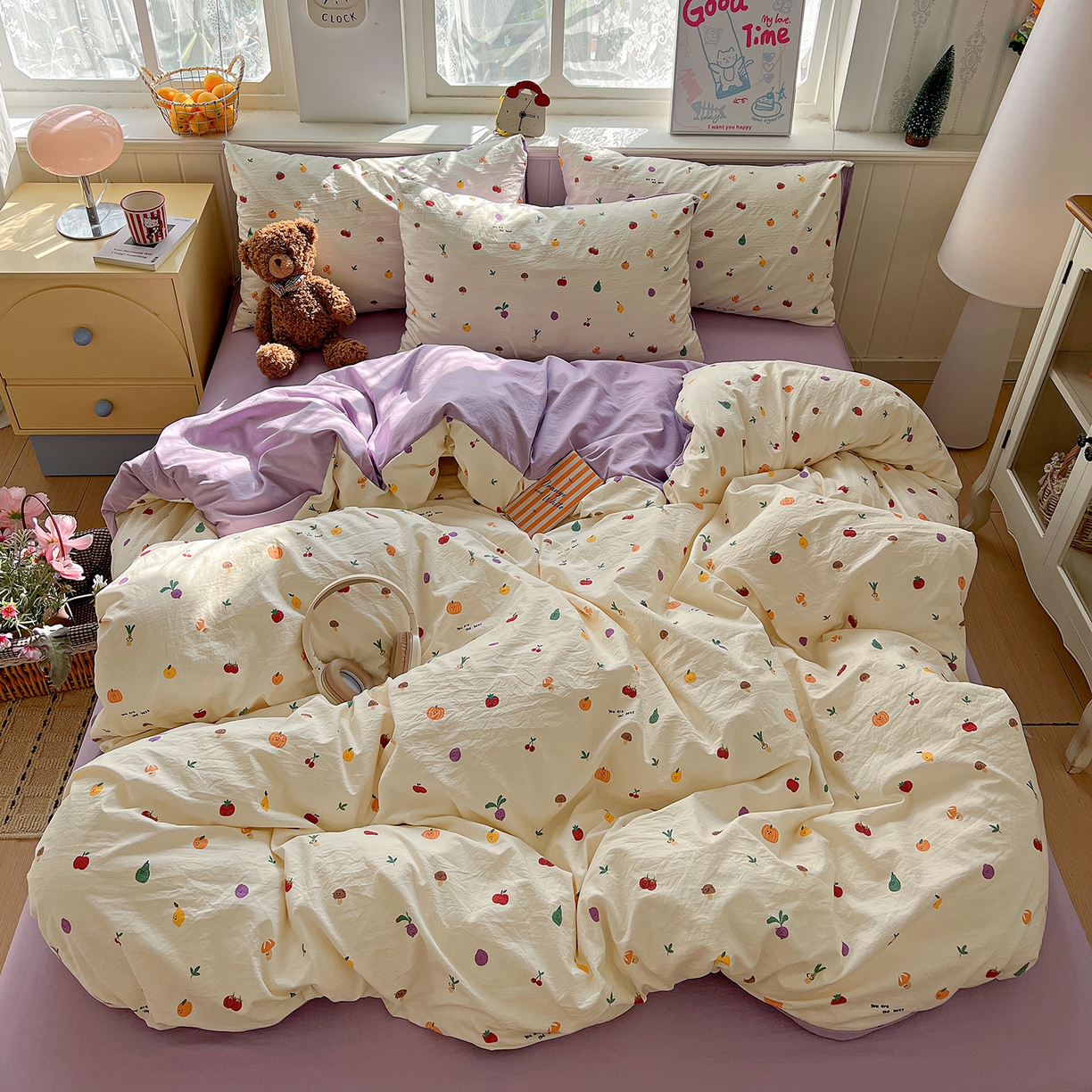 91家纺网 家纺一手货源 找家纺 凯洛奇 2026新款A类仿棉四件套古法水洗棉小清新印花四件套单被套系列 满园春色