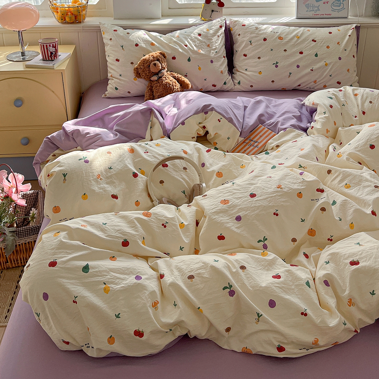 91家纺网 家纺一手货源 找家纺 凯洛奇 2026新款A类仿棉四件套古法水洗棉小清新印花四件套单被套系列 满园春色