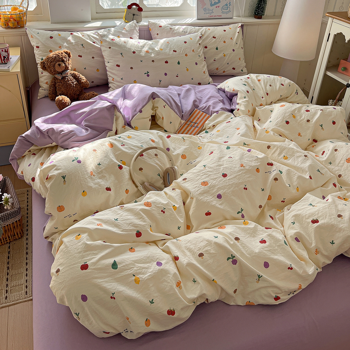 91家纺网 家纺一手货源 找家纺 凯洛奇 2026新款A类仿棉四件套古法水洗棉小清新印花四件套单被套系列 满园春色