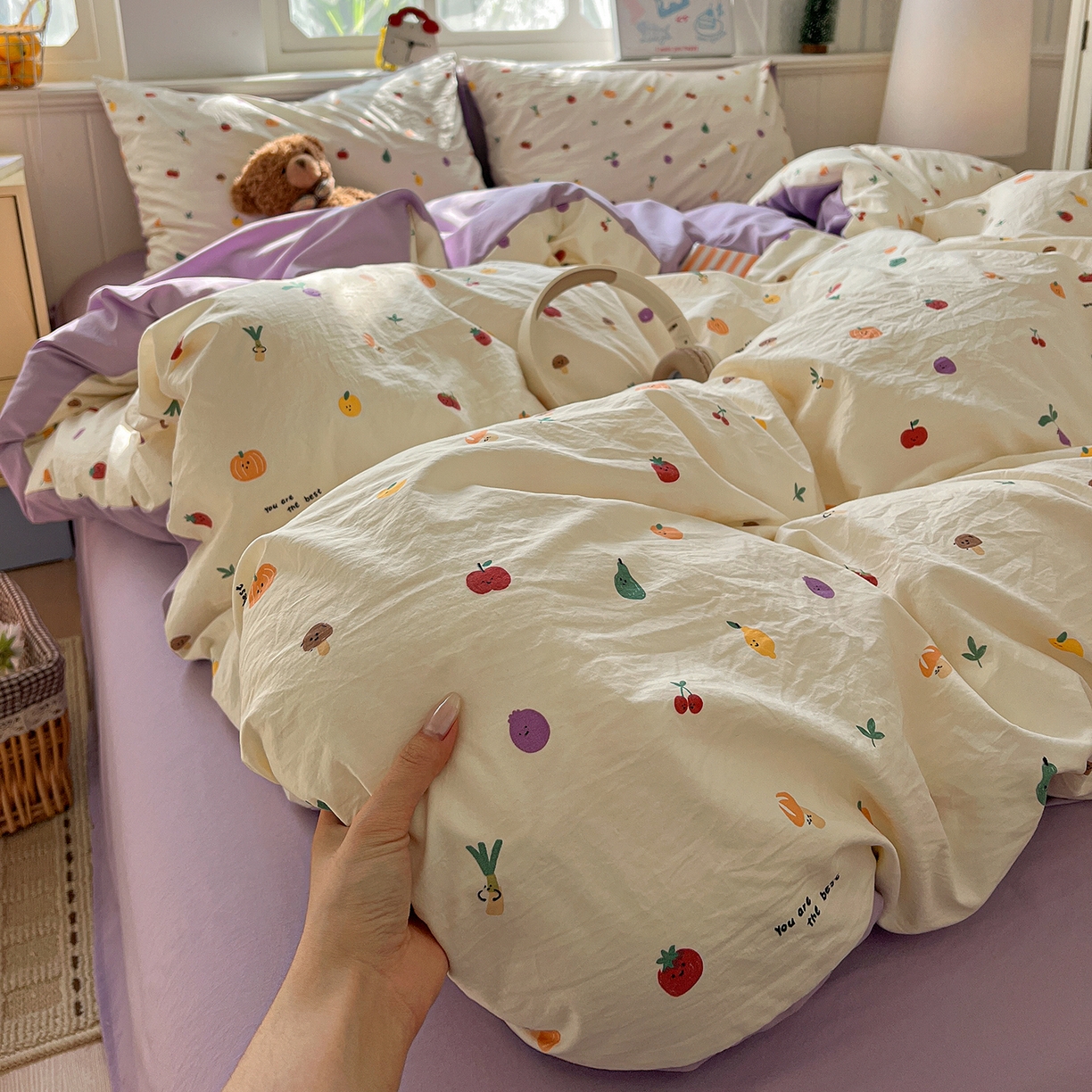 91家纺网 家纺一手货源 找家纺 凯洛奇 2026新款A类仿棉四件套古法水洗棉小清新印花四件套单被套系列 满园春色