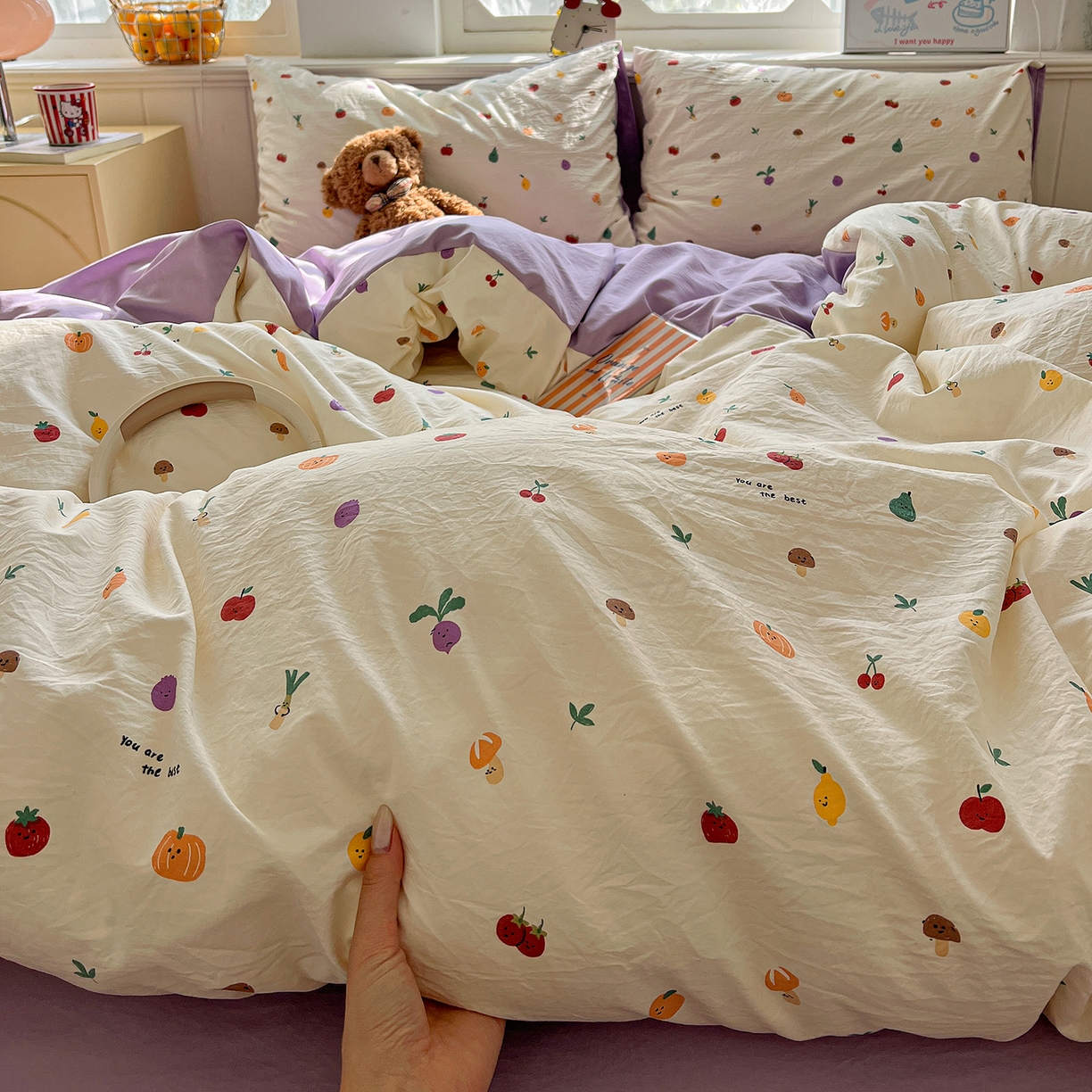 91家纺网 家纺一手货源 找家纺 凯洛奇 2026新款A类仿棉四件套古法水洗棉小清新印花四件套单被套系列 满园春色