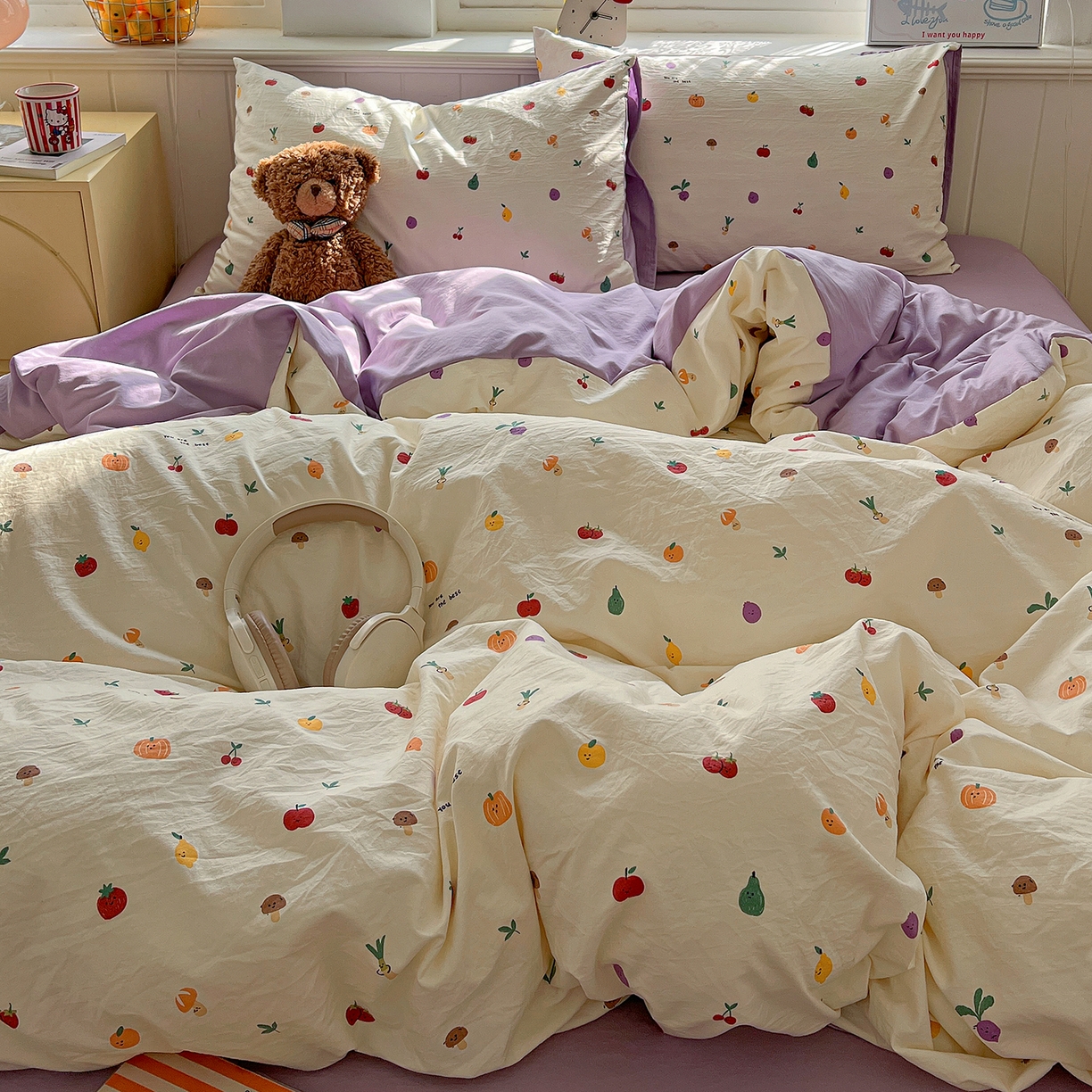 91家纺网 家纺一手货源 找家纺 凯洛奇 2026新款A类仿棉四件套古法水洗棉小清新印花四件套单被套系列 满园春色