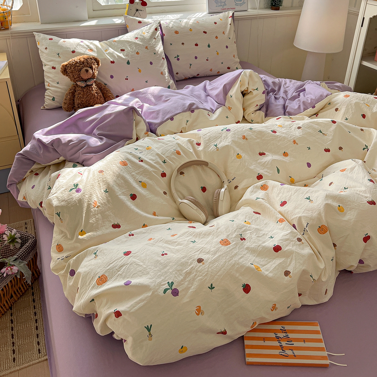 91家纺网 家纺一手货源 找家纺 凯洛奇 2026新款A类仿棉四件套古法水洗棉小清新印花四件套单被套系列 满园春色