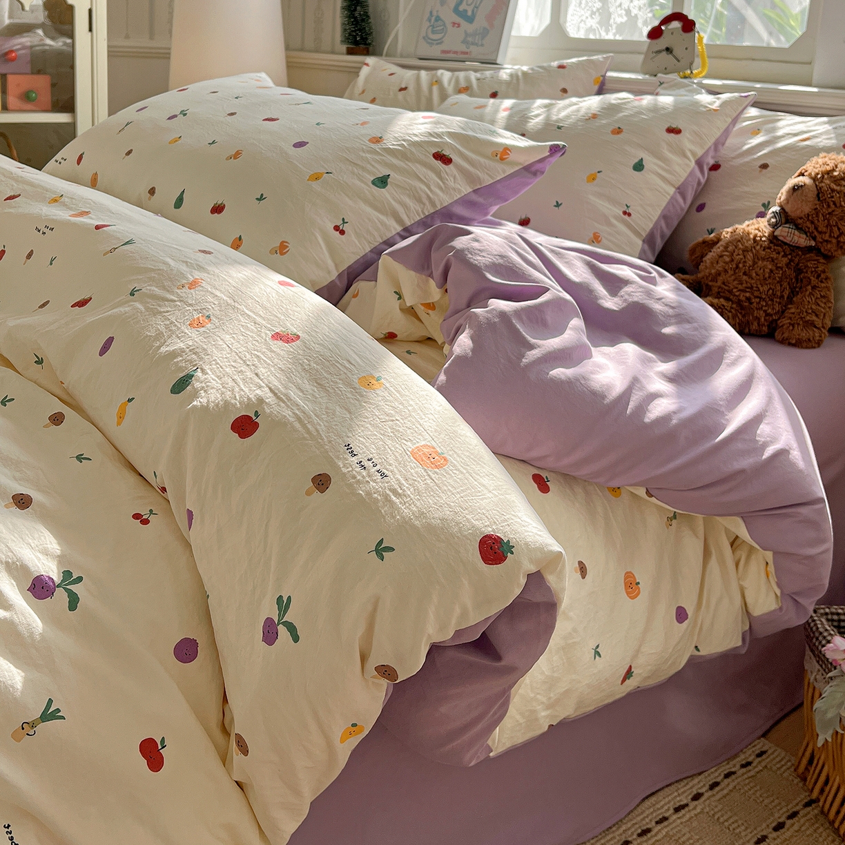 91家纺网 家纺一手货源 找家纺 凯洛奇 2026新款A类仿棉四件套古法水洗棉小清新印花四件套单被套系列 满园春色