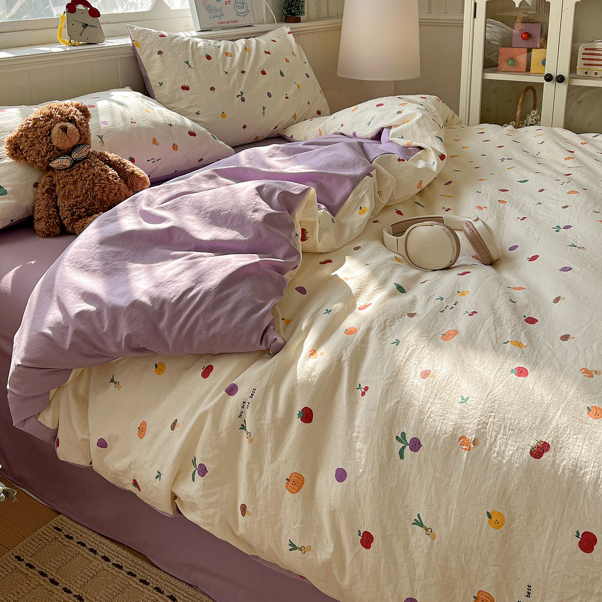 91家纺网 家纺一手货源 找家纺 凯洛奇 2026新款A类仿棉四件套古法水洗棉小清新印花四件套单被套系列 满园春色