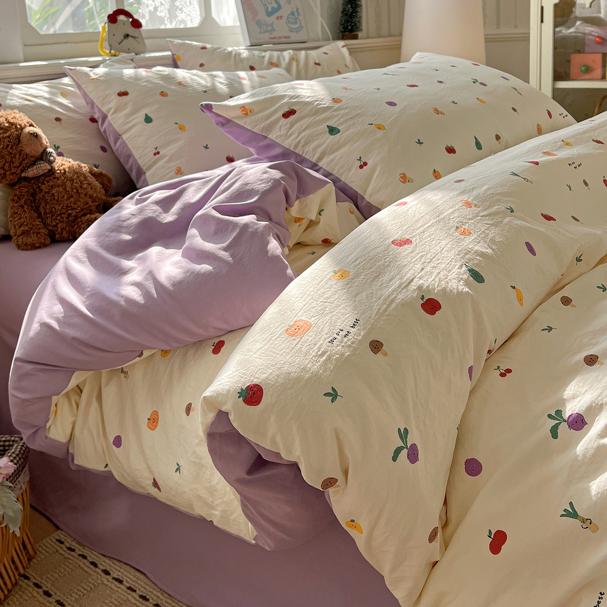 91家纺网 家纺一手货源 找家纺 凯洛奇 2026新款A类仿棉四件套古法水洗棉小清新印花四件套单被套系列 满园春色