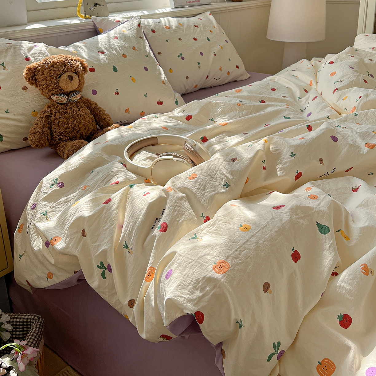 91家纺网 家纺一手货源 找家纺 凯洛奇 2026新款A类仿棉四件套古法水洗棉小清新印花四件套单被套系列 满园春色