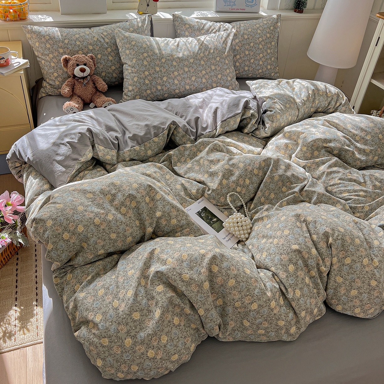 91家纺网 家纺一手货源 找家纺 凯洛奇 2026新款A类仿棉四件套古法水洗棉小清新印花四件套单被套系列 曼塔玫瑰