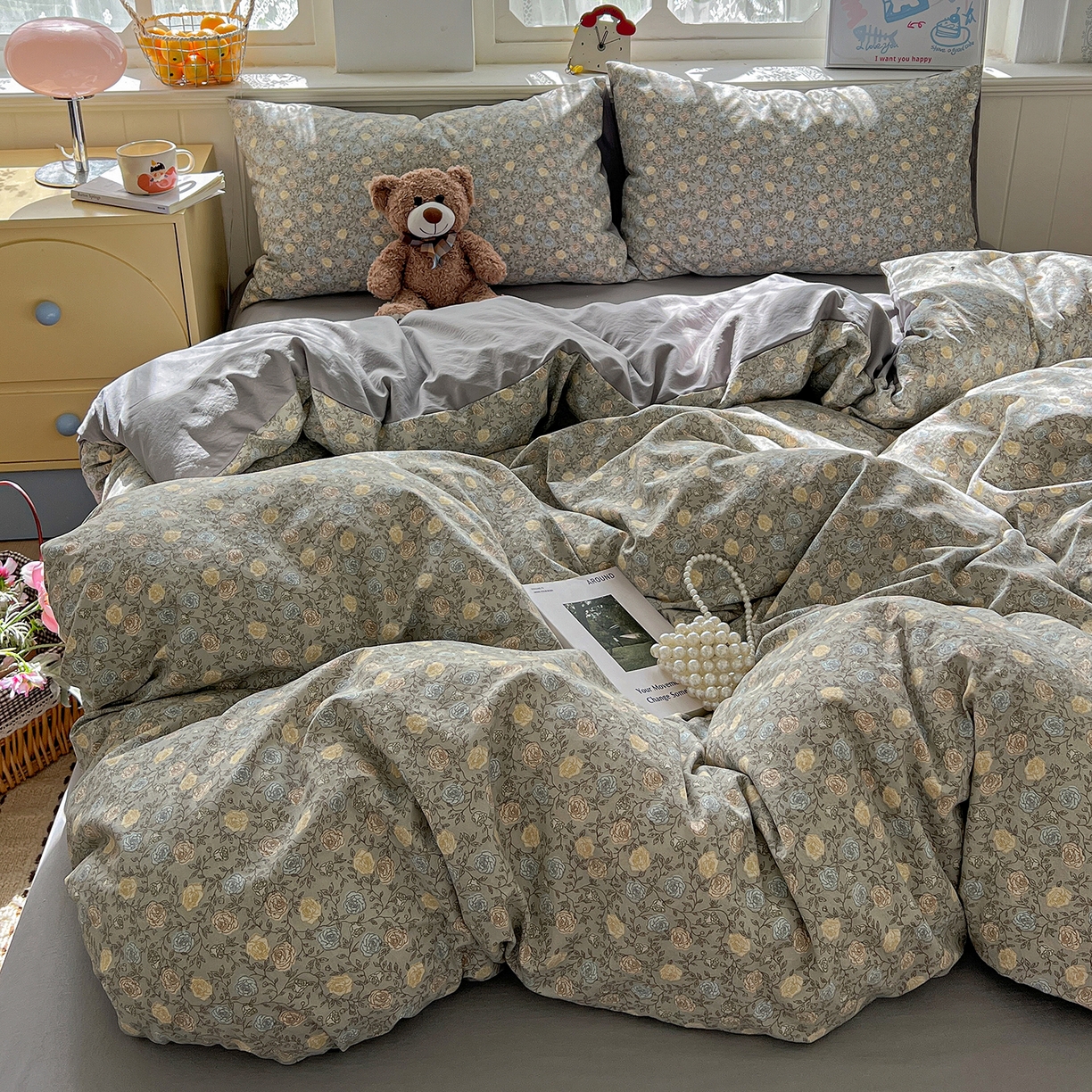 91家纺网 家纺一手货源 找家纺 凯洛奇 2026新款A类仿棉四件套古法水洗棉小清新印花四件套单被套系列 曼塔玫瑰