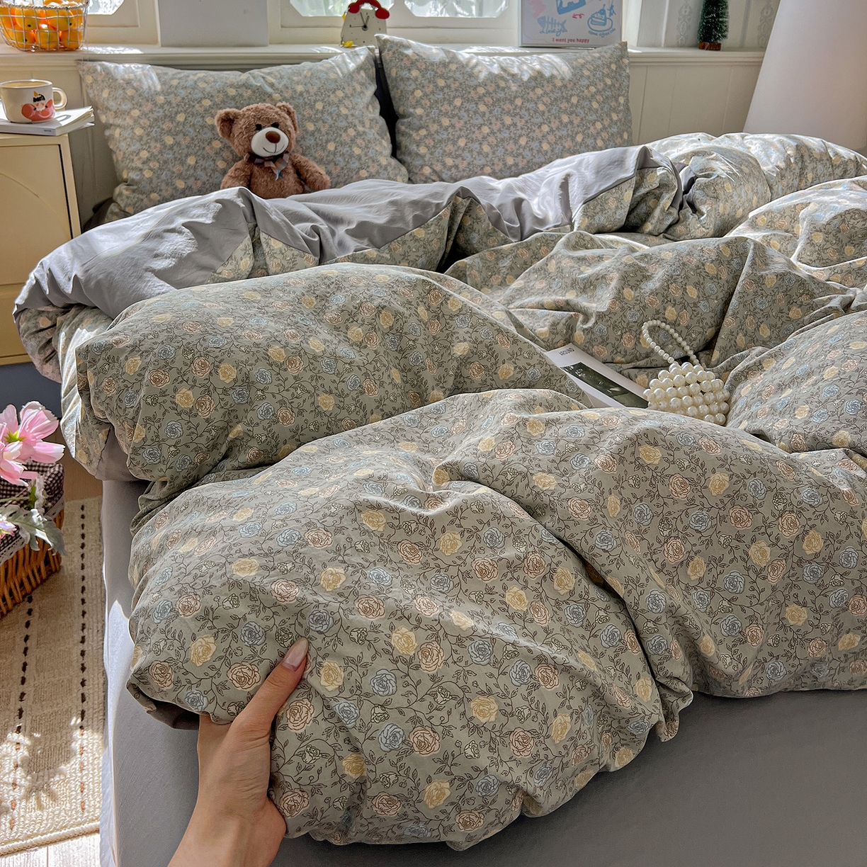 91家纺网 家纺一手货源 找家纺 凯洛奇 2026新款A类仿棉四件套古法水洗棉小清新印花四件套单被套系列 曼塔玫瑰