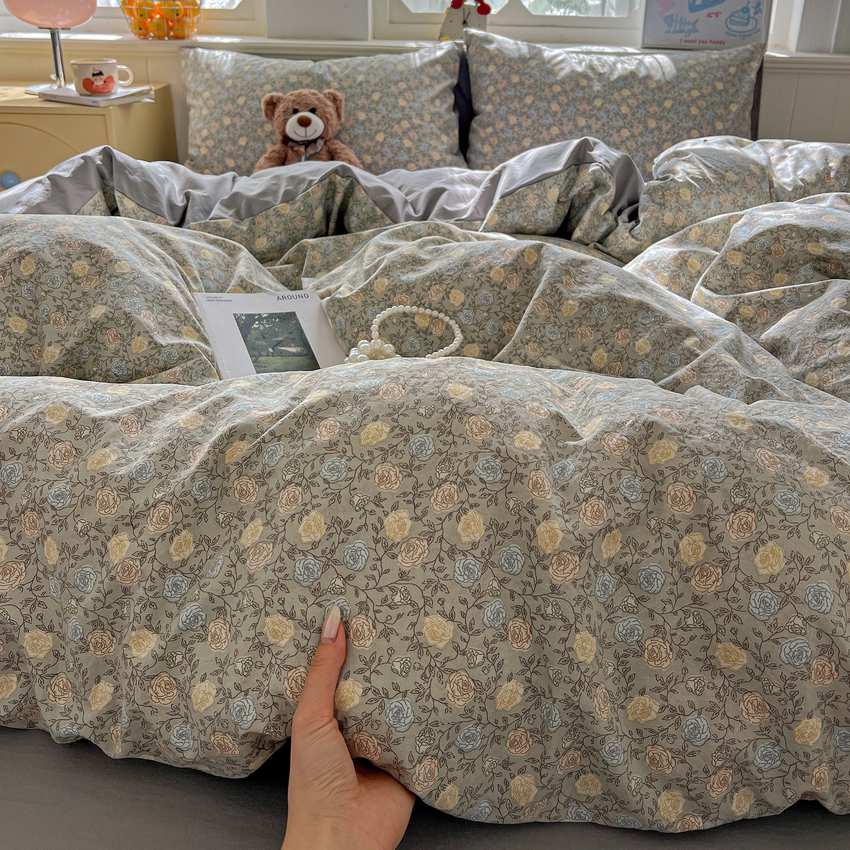 91家纺网 家纺一手货源 找家纺 凯洛奇 2026新款A类仿棉四件套古法水洗棉小清新印花四件套单被套系列 曼塔玫瑰