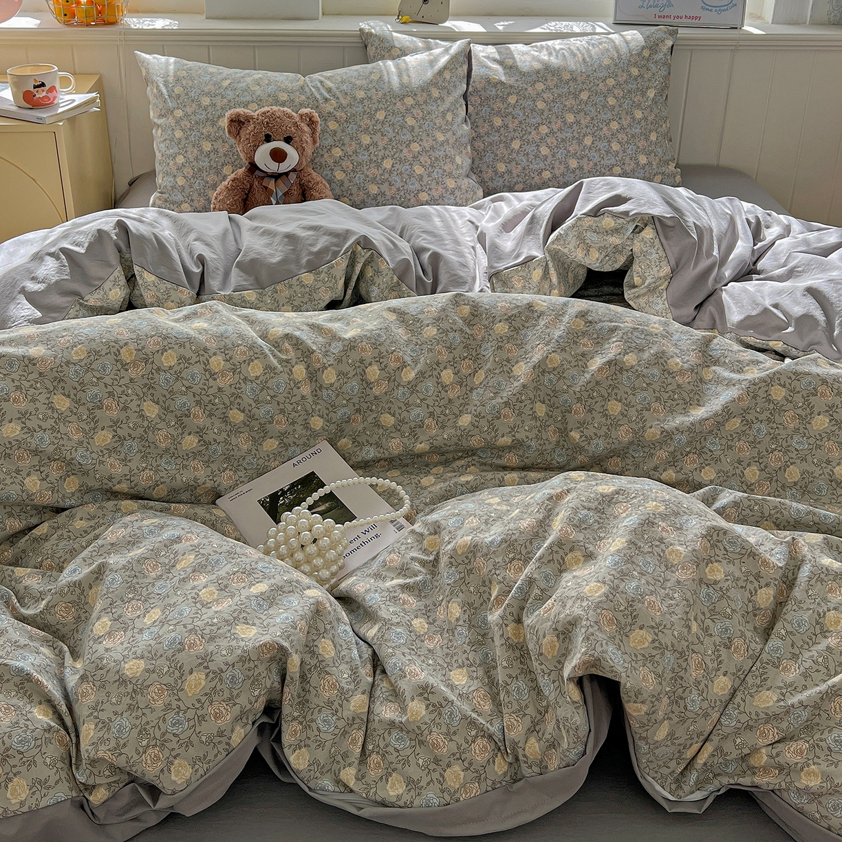 91家纺网 家纺一手货源 找家纺 凯洛奇 2026新款A类仿棉四件套古法水洗棉小清新印花四件套单被套系列 曼塔玫瑰