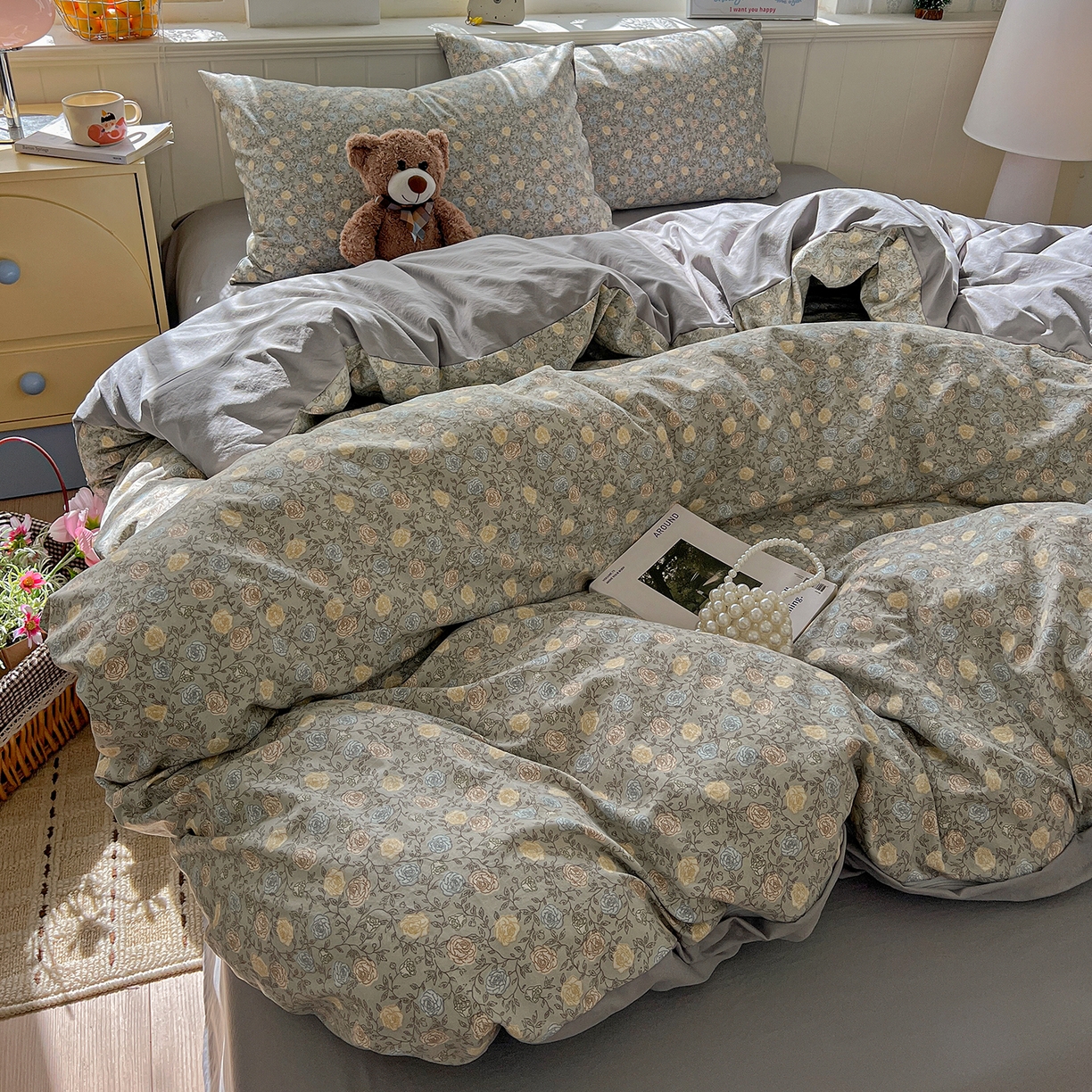 91家纺网 家纺一手货源 找家纺 凯洛奇 2026新款A类仿棉四件套古法水洗棉小清新印花四件套单被套系列 曼塔玫瑰